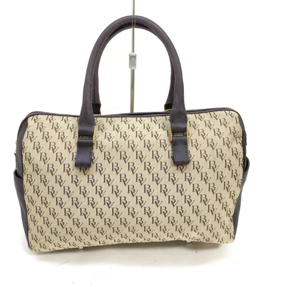 Bottega Veneta Authentic Monogram Canvas With Leather Trim Boston Bag